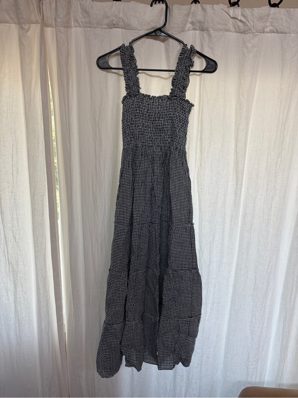 Quince 100% European Linen Smocked Midi Dress - Min Gingham Black/White - Picture 5 of 5